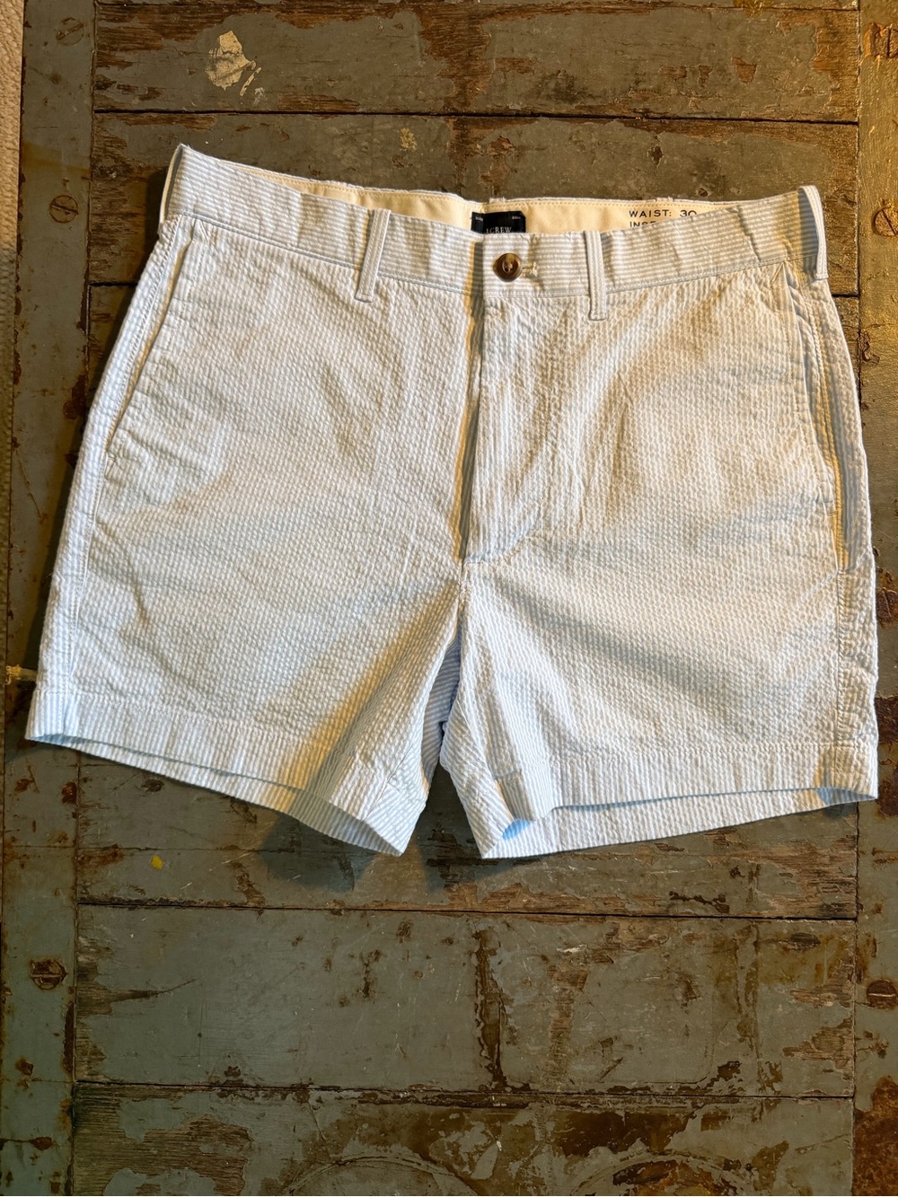 NWT J. Crew Light Blue Seersucker Flat Front Shorts